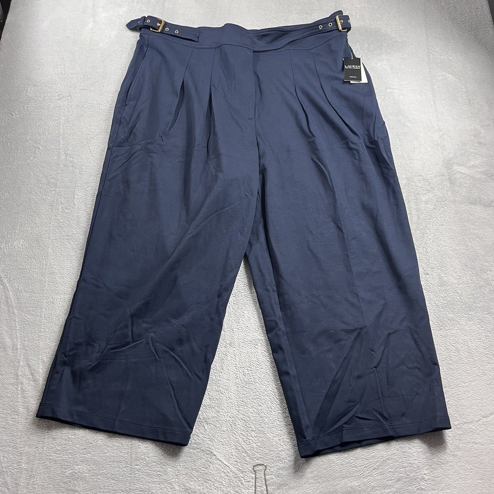 Lauren Ralph Lauren Navy‎ Blue Pants Slacks Trousers size 18 Wide leg Drape NWT